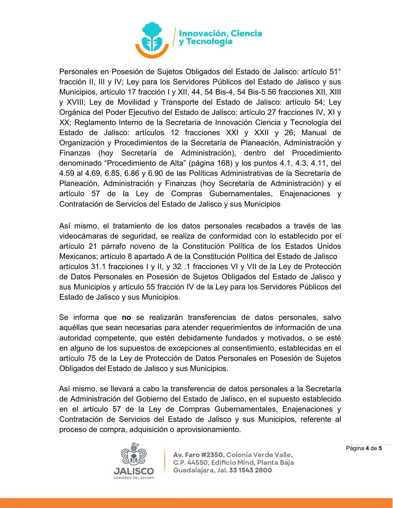 Aviso de privacidad integral, página 4 de 5
